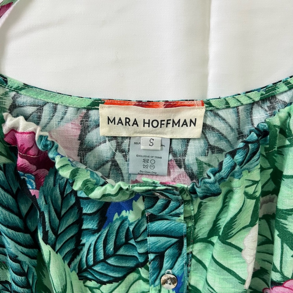Like New! Mara Hoffman Leaf Print Top in Green and Pink- Size Small - Picture 3 of 4